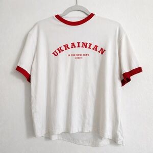 White and Red Graphic Tee. Ukrainian brand